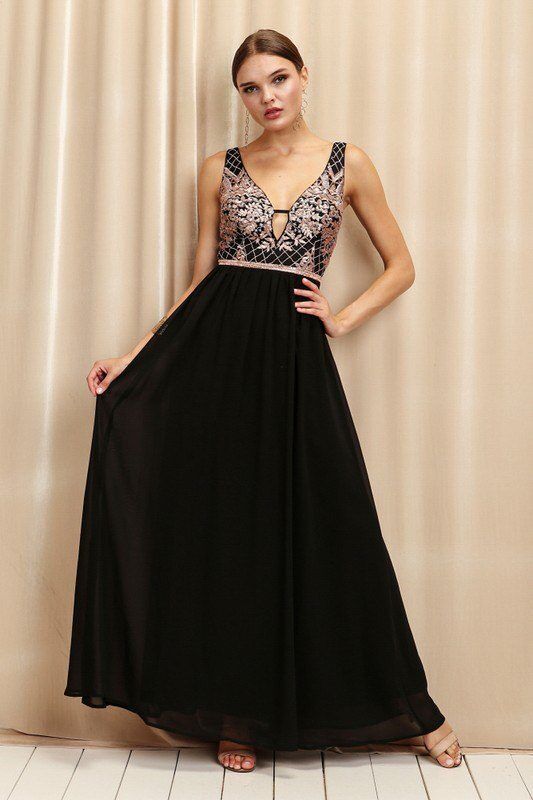 Vestido maxi negro cobre